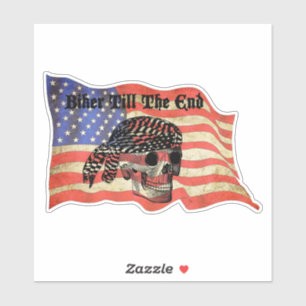 Sticker Biker jusqu'au bout crâne USA Drapeau art