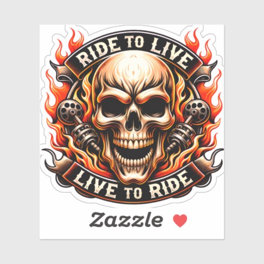 Sticker Biker Skull Ride to Live Live to Ride Fiery Graph (Feuille)