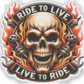 Sticker Biker Skull Ride to Live Live to Ride Fiery Graph (Devant)