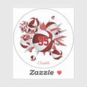 Sticker bille rouge étoiles filles jersey numéro (Feuille)