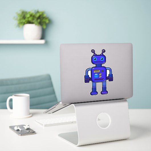 Sticker Billy le mignon robot bleu fantasque (Ordinateur portable sur le bureau)
