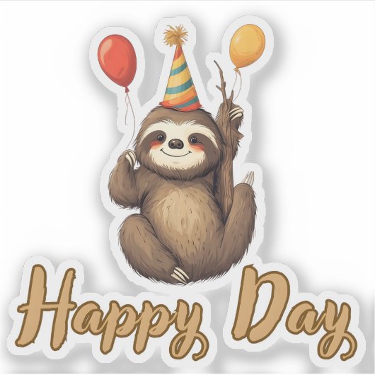 Sticker Birthday Sloth Celebration  (Devant)