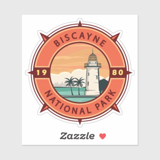 Sticker Biscayne National Park Retro Compass Emblem (Feuille)