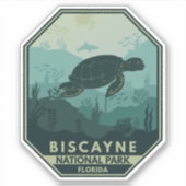 Sticker Biscayne National Park Turtle Retro Emblem (Devant)