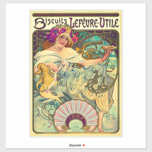 Sticker Biscuits Lefevre-Utile par Alphonse Mucha (1896) (Feuille)