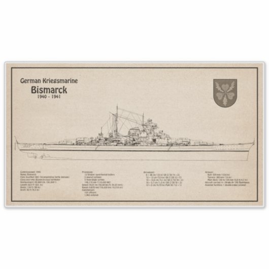 Sticker Bismarck - Plan directeur du Bataillon SD (Devant)