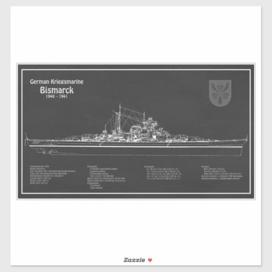Sticker Bismarck - Plan directeur du navire de guerre PD (Feuille)