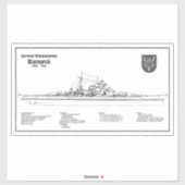 Sticker Bismarck - Plan du plan de bataille BD (Feuille)
