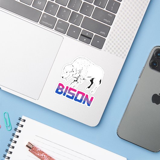 Sticker Bison bisexuel (Ordinateur portable avec iPhone)