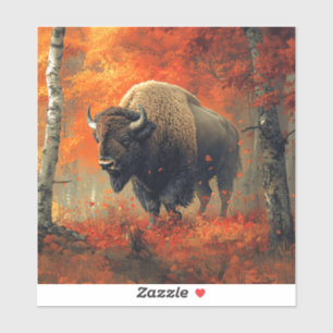 Sticker Bison dans l'artisanat boisé d'automne