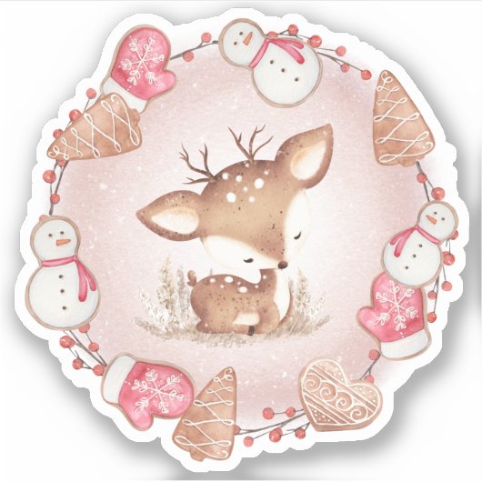 Sticker Bisous de Noël mignons Pain d'épice rose Baiser (Devant)