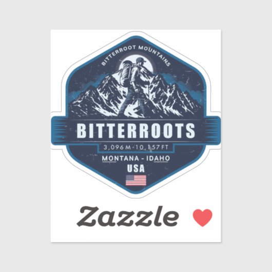 Sticker Bitterroot Mountains Hiking Badge (Feuille)