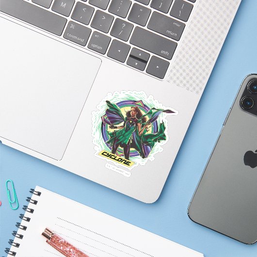 Sticker Black Adam | Graphique de caractères de cyclone (Ordinateur portable avec iPhone)