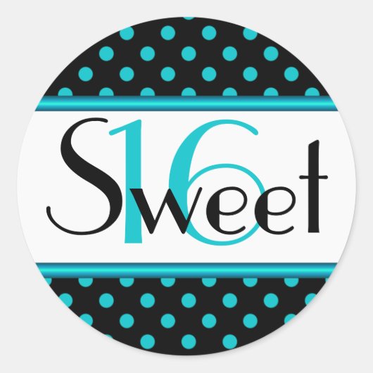 Sticker Black and Aqua Polka Dot Sweet 16 (Devant)