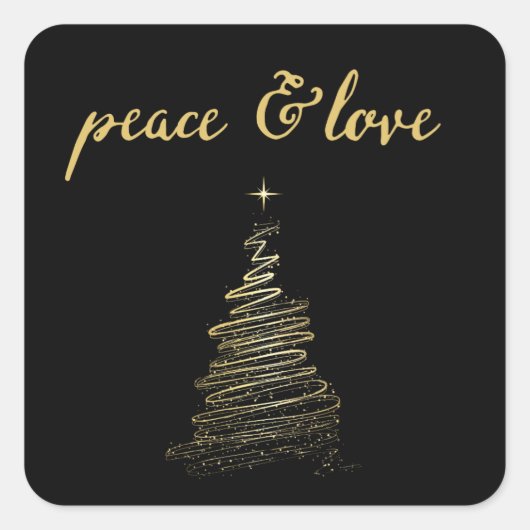 Sticker Black and Gold Peace and Love Tree Holiday (Devant)