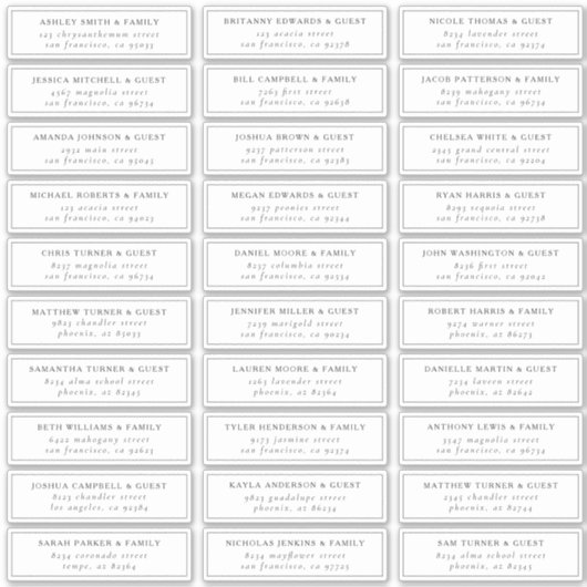 Sticker Black and White Elegant Chic Guest Names Adresse (Devant)