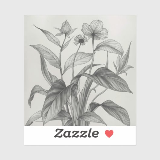 Sticker black and white outline art of endangered plant (Feuille)