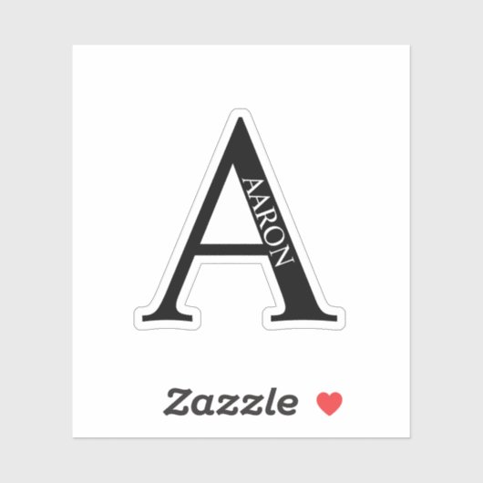 Sticker Black and White Personalized Monogram and Name (Feuille)