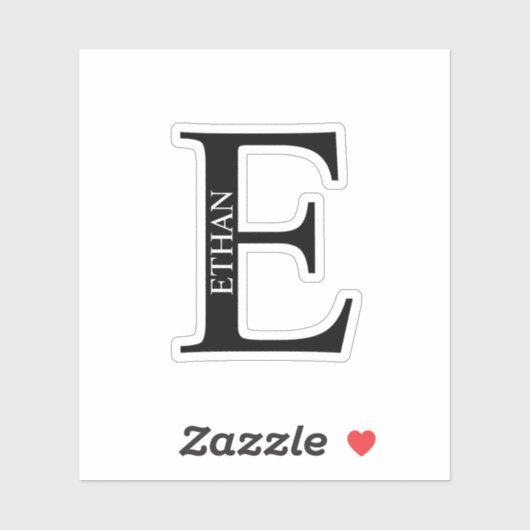 Sticker Black and White Personalized Monogram and Name (Feuille)