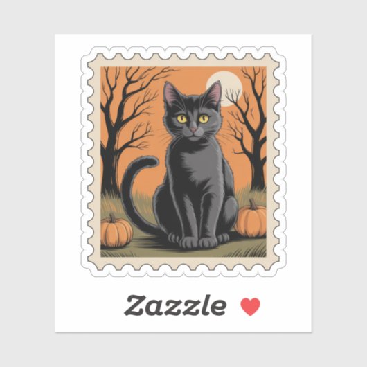 Sticker Black Cat Halloween Postage Stamp (Feuille)