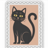 Sticker Black Cat Halloween Postage Stamp (Devant)