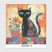 Sticker Black Cat Whimsical Artwork (Feuille)