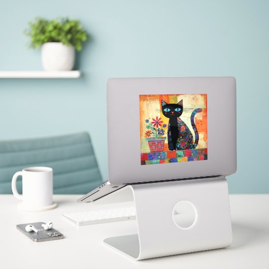Sticker Black Cat Whimsical Artwork (Ordinateur portable sur le bureau)
