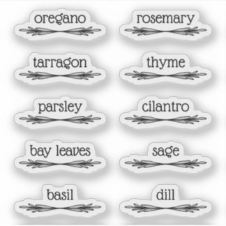 Sticker Black Doodled Sprigs 10 Spice Herb Labels