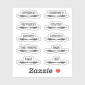 Sticker Black Doodled Sprigs 10 Spice Herb Labels (Feuille)