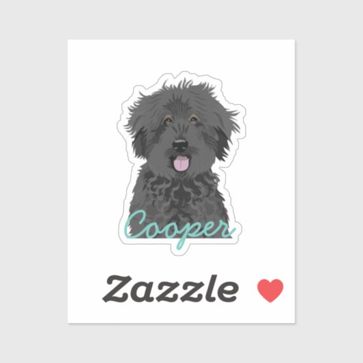 Sticker Black Golden Doodle Nom du chien personnalisé (Feuille)