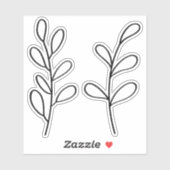 Sticker Black Outline Leaves, Two Custom Cut Small (Feuille)