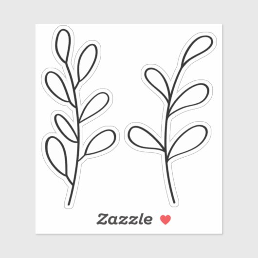Sticker Black Outline Leaves, Two Custom Cut Small (Feuille)