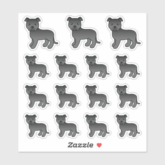 Sticker Black Staffordshire Bull Terrier mignon Chiens de  (Feuille)
