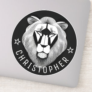 Sticker Black & White Cool Moderne Vieux Lion Nom personna
