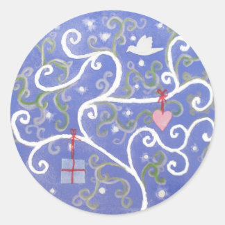 Sticker blad met duif en swirly tree ontwerp