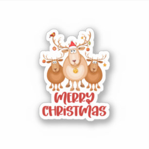 Sticker Blanc Rouge Brown Cute Reindeer Joyeux Noël