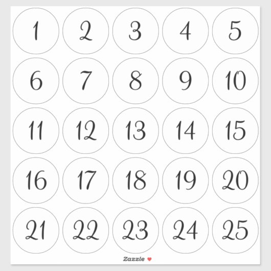 Sticker Blancs et Noirs 1 - 25 Cercles numérotés (Feuille)