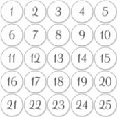 Sticker Blancs et Noirs 1 - 25 Cercles numérotés (Devant)