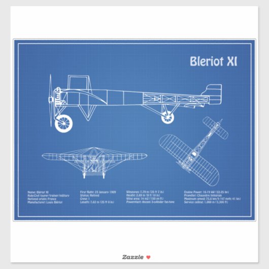 Sticker Bleriot XI - Plan de dessin du plan d'avion AD (Feuille)