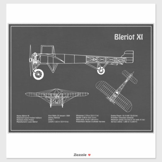 Sticker Bleriot XI - Plans de dessin du plan directeur de  (Feuille)