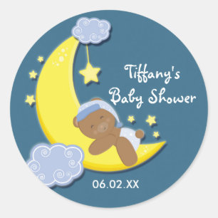 Sticker bleu Baby shower Teddy Bear Moon & Stars