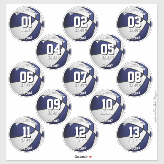 Sticker bleu blanc basketball personnalisateur noms (Feuille)