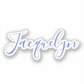 Sticker Bleu Blanc Plaine Élégant Moderne Calligraphie Nom (Recto)