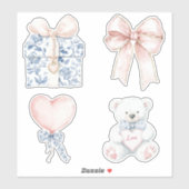 Sticker Bleu Bleu Bleu Floral Bleu Coeur Ours Bow (Feuille)
