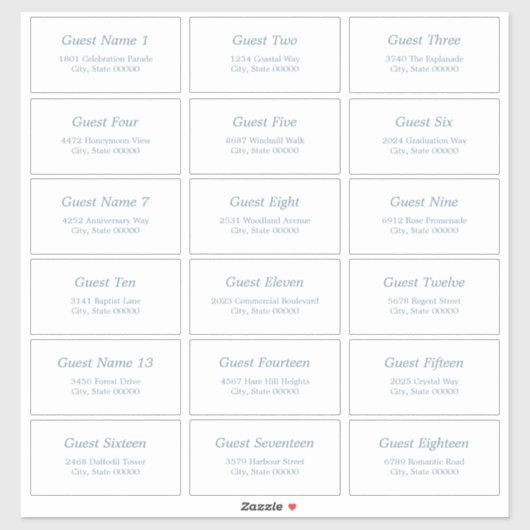 Sticker bleu Dusty 18 Étiquettes de adresse invité (Feuille)
