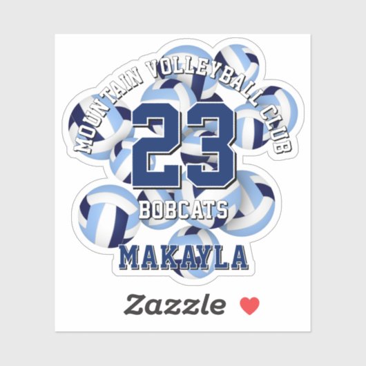 Sticker bleu équipe couleurs volleyballs cluster w nom enf (Feuille)