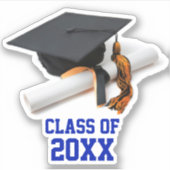 Sticker Bleu et Orange Graduation Cap & Tassel Classe de (Devant)