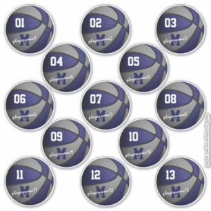 Sticker bleu gris basketball coutume 13 joueurs noms