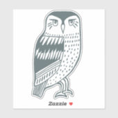 Sticker Bleu Gris Sage Hiboux Ligne dessin Art (Feuille)