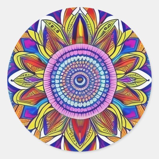 Sticker bleu Mandala Classic Round (Devant)